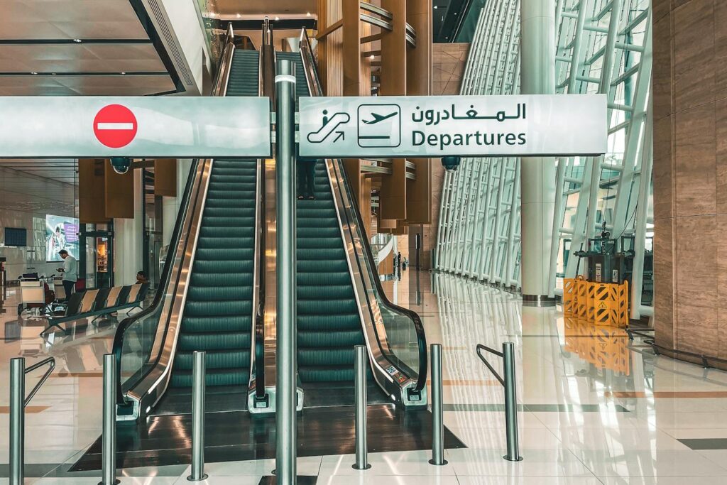 Airport departures terminal interior