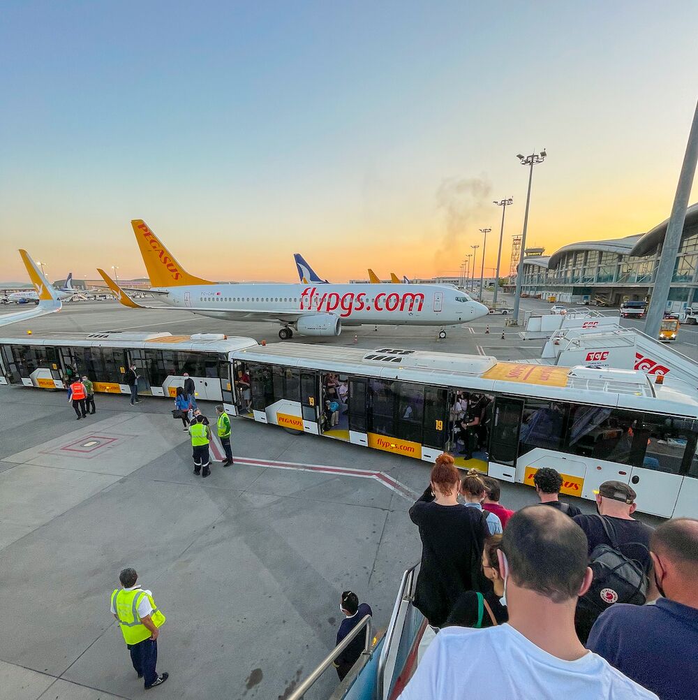 Getting off the plane in Istanbul, Turkey