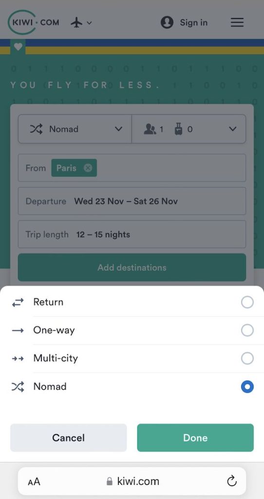 Using Kiwi Nomad on an iPhone