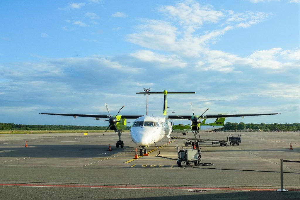A small airplane waiting for departure at an airport