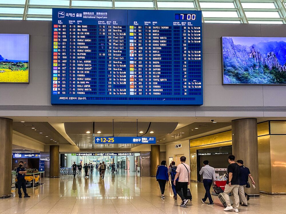 Flight departures board at Incheon airport