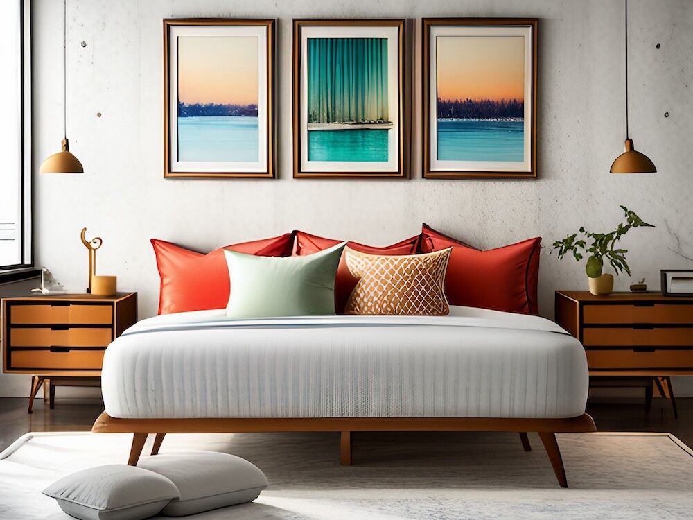 Hotel-room-with-bed-and-pillows-and-art-1000x750