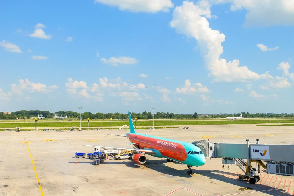 A charter airline plane waiting for departure