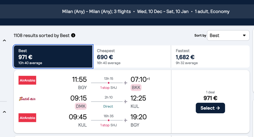 Choosing multi city flights with Skyscanner