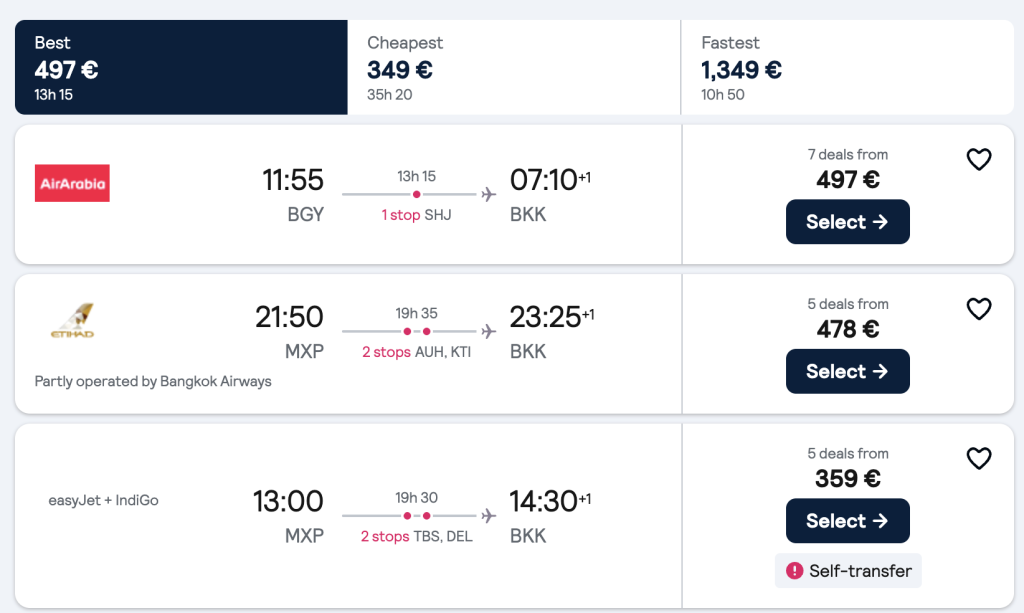Self Transfers and Connecting Flights on Skyscanner