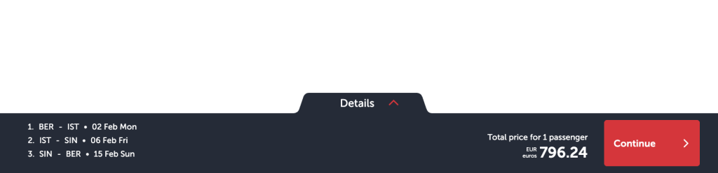 The total price of the Turkish Multi City flight