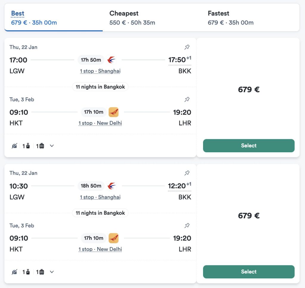 Choosing an open jaw ticket on kiwi