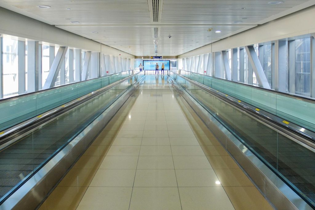 Empty moving walkway at an airport
