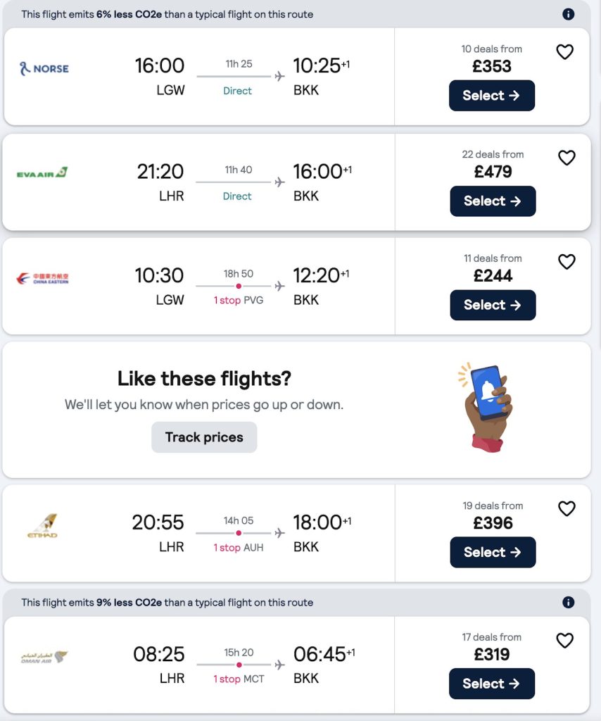 Flights from London to Bangkok